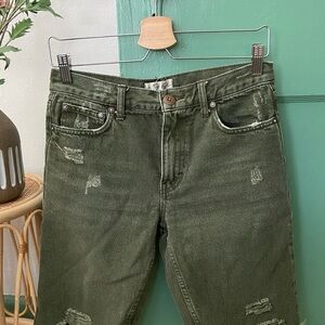 We The Free Olive Green Distressed Jean Shorts